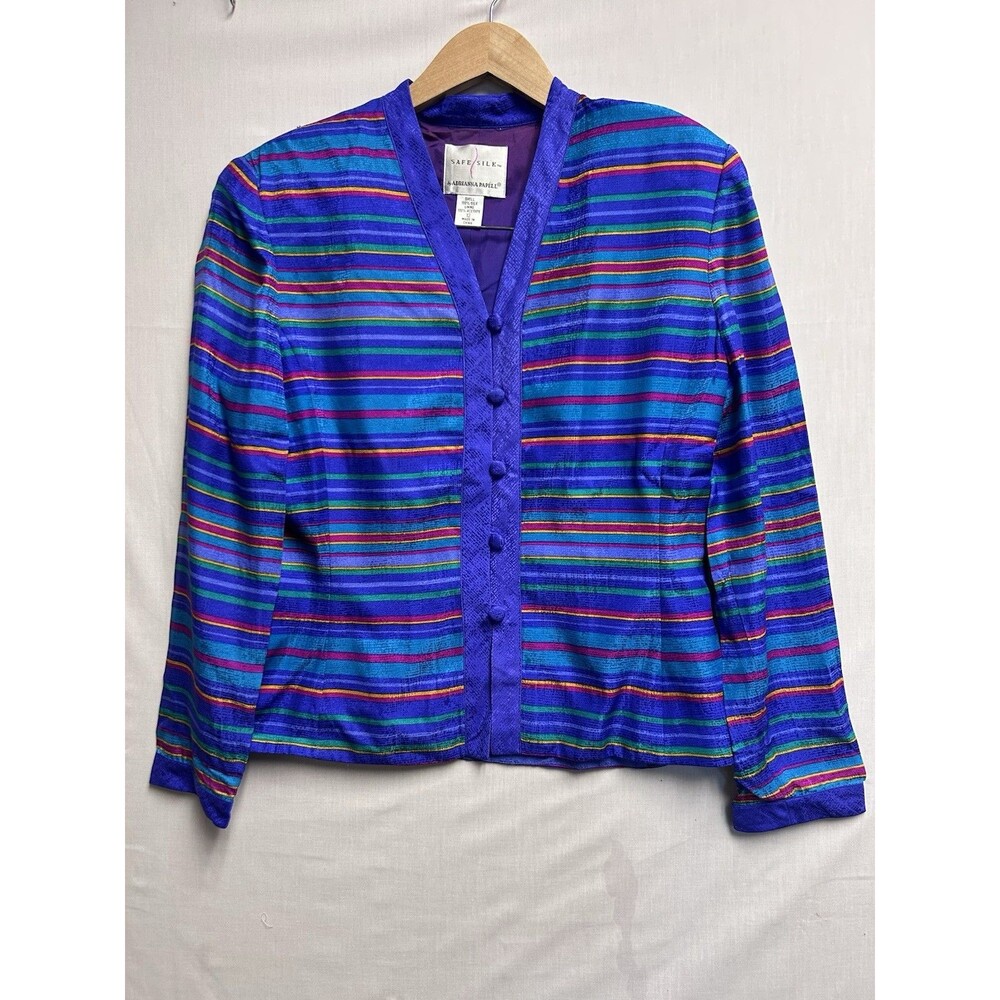 Vintage Safe Silk By Adrianna Papell Crop Jacket Blazer Bright Stripe Womens 12